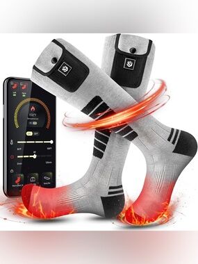 WASOTO Heated Socks Size Medium Gray, Rechargeable Battery Wireless Control